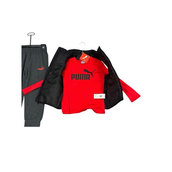 PUMA Kids' Tech Fleece Jogger Set 3-Piece, Grey/Black/Red Size XXS - Picture 4 of 5